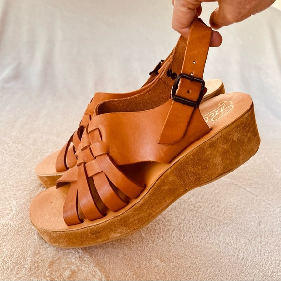 PIETRO’S WOVEN LEATHER PLATFORM SANDALS CARAMEL SIZE 9 MADE IN ITALY - Picture 1 of 12